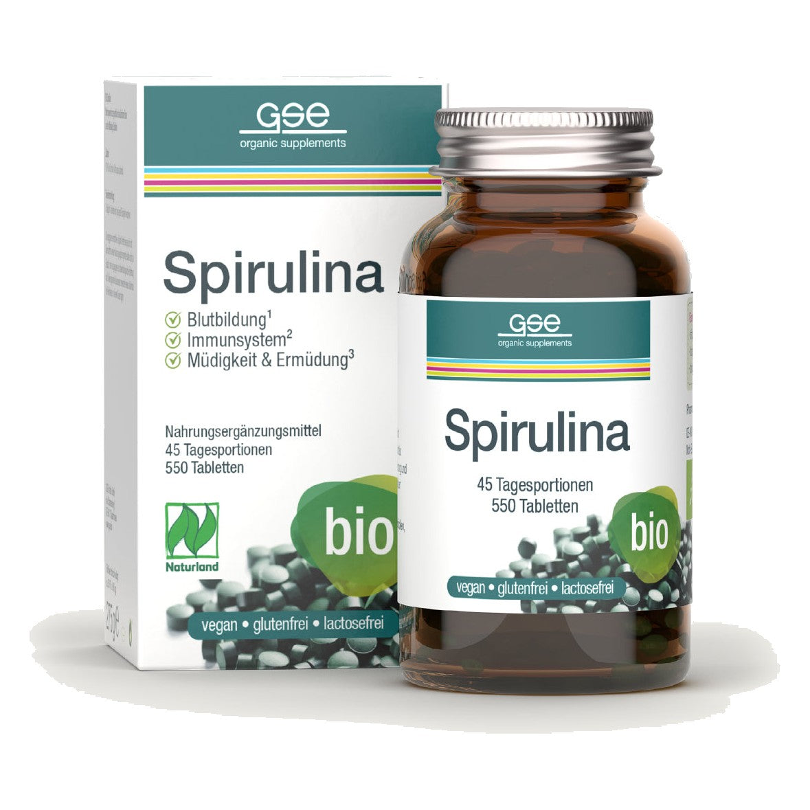 Naturland Spirulina 500 mg Comprimés - 550 Comprimés de 500 mg - Bio - GSE