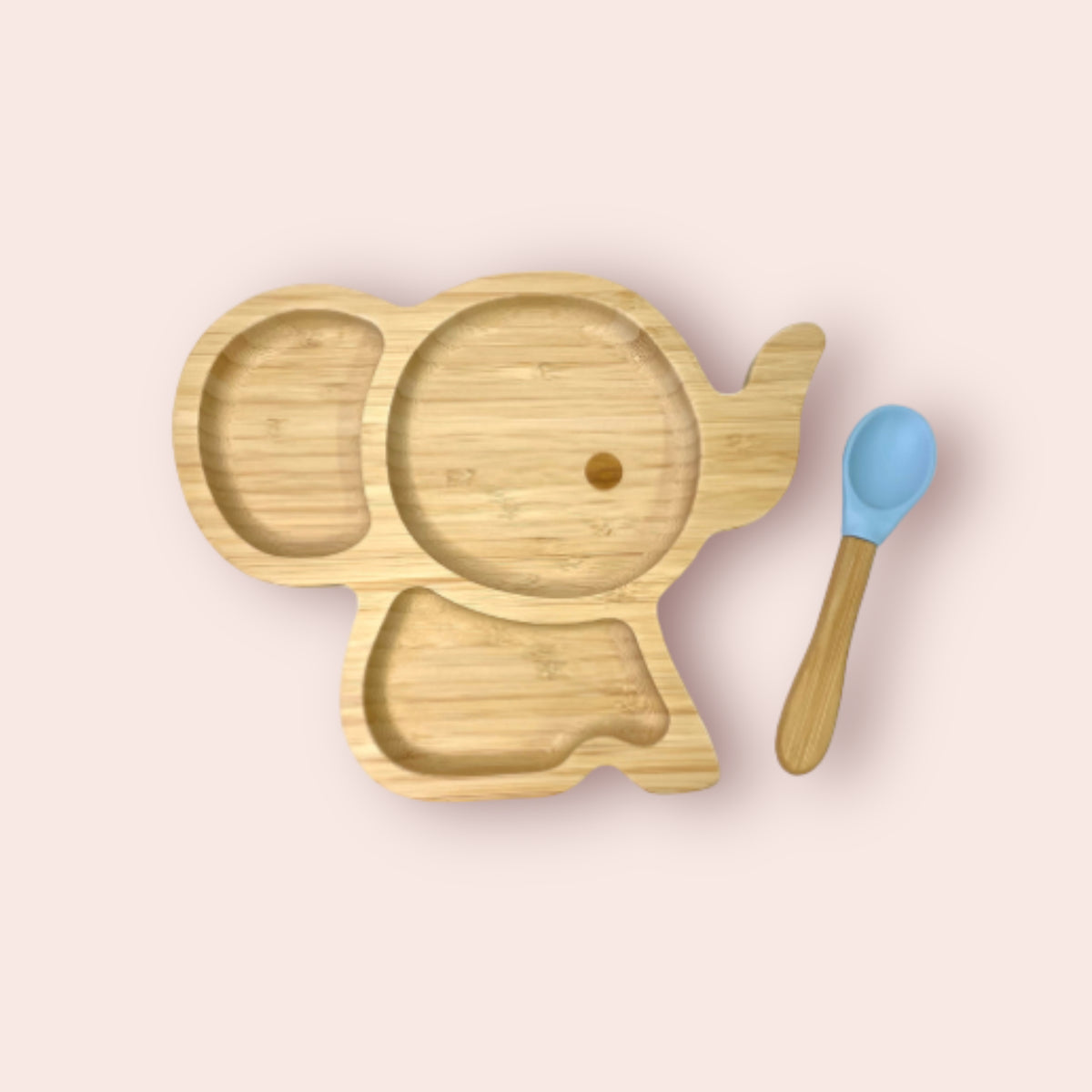 Set de Repas Bébé Éléphant en Bambou et Silicone - Bleu Pastel - 1 Set - Cap Bambou