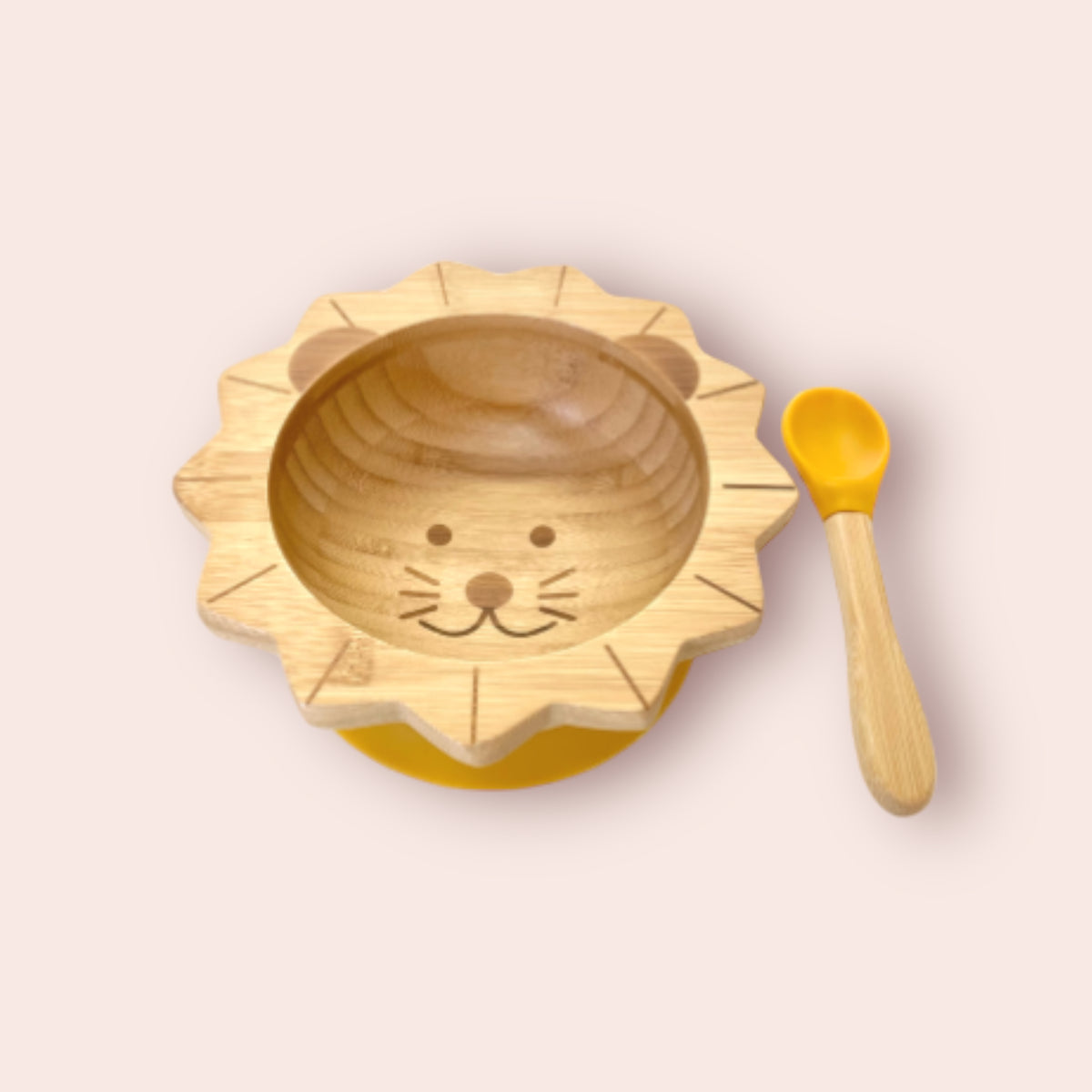 Set de Repas Bébé Lion en Bambou et Silicone (Bol + Cuillère) - Moutarde - 1 Set - Cap Bambou