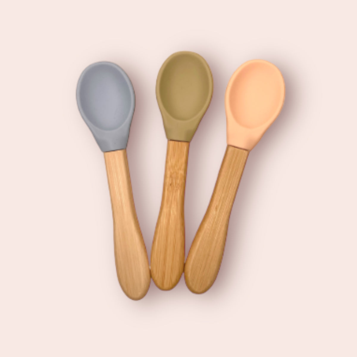 Cuillères Bébé en Bambou et Silicone - Les Pastels (Vert Pastel, Bleu Pastel et Rose Poudré) - Lot de 3 - Cap Bambou