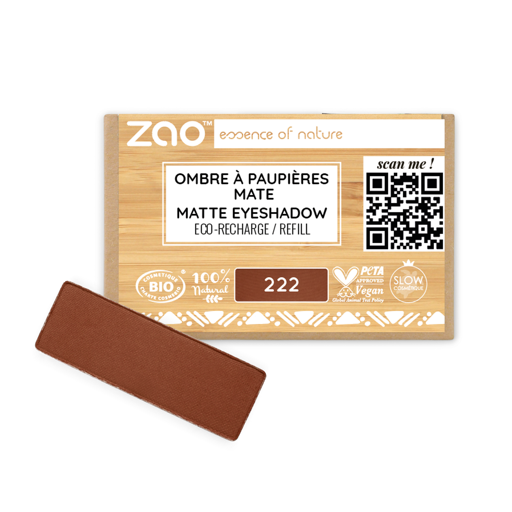 Recharge Ombre à Paupières Rectangle 222 - Brun Pourpre - 1,3 g - Zao