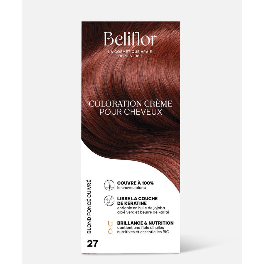 Coloration Crème Sans Ammoniaque - Kit de 135 ml - Beliflor - 27 Blond Foncé Cuivré