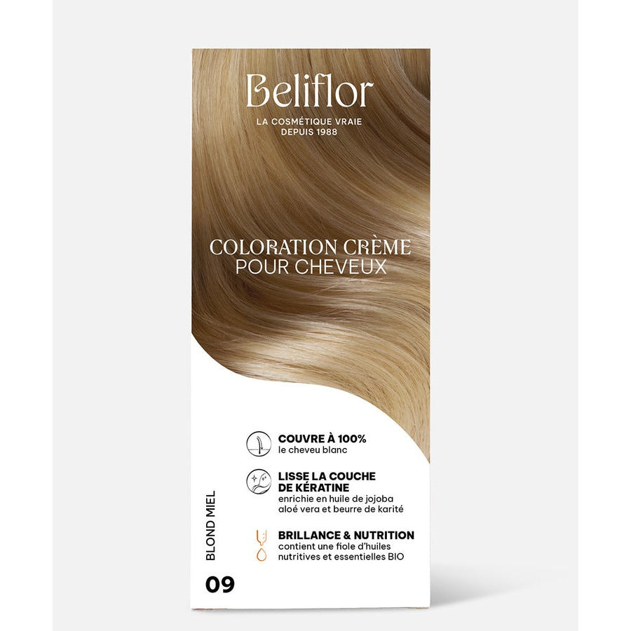 Coloration Crème Sans Ammoniaque - Kit de 135 ml - Beliflor - 09 Blond Miel