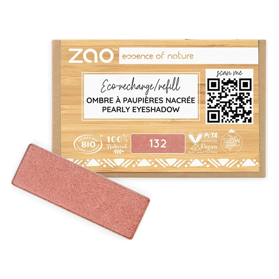 Recharge Ombre à Paupières Rectangle Nacré - 1,3 g - Zao - 132 - Rose Pêche