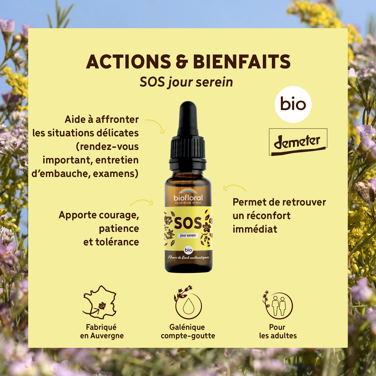 Fleurs de Bach SOS Secours Jour - 20 ml - Bio - Biofloral - Compte-Gouttes