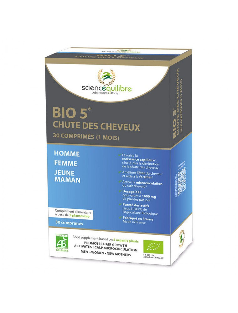 BIO 5® Chute Cheveux (Étui XS - 1 mois) - 30 comprimés - Science et Equilibre