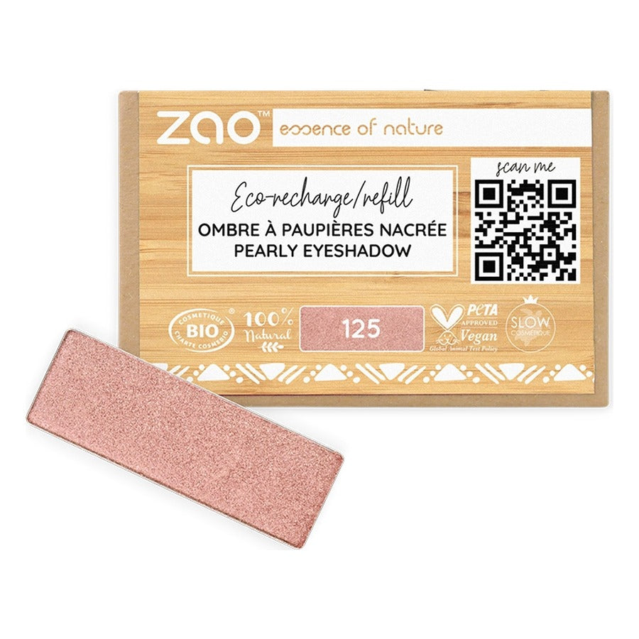 Recharge Ombre à Paupières Rectangle Nacré - 1,3 g - Zao - 125 - Rose Sunshine