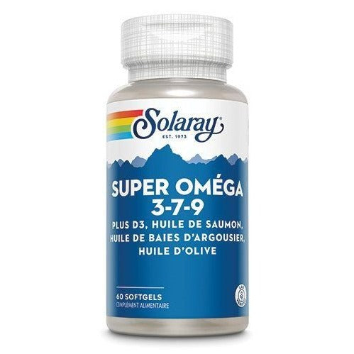Super Oméga 3-7-9 plus Vitamine D - 60 Capsules Molles - Solaray