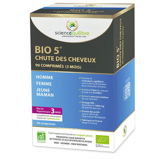 BIO 5® Chute Cheveux (Étui XL - 3 mois) - 90 comprimés - Science et Equilibre