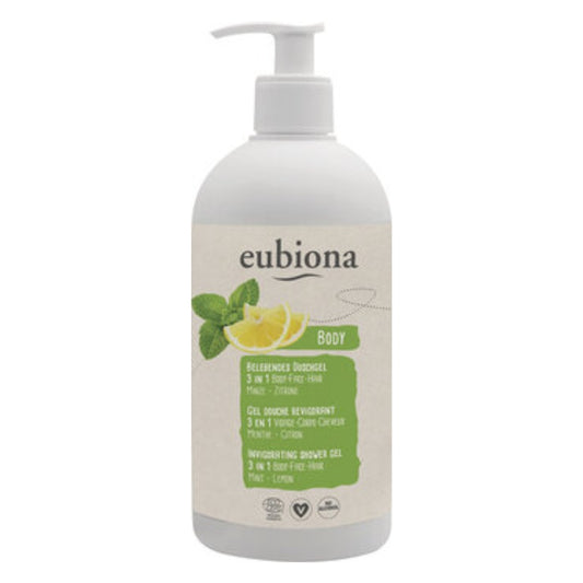 Gel Douche Revigorant 3 en 1 Corps-Visage-Cheveux - Menthe et Citron - 500 ml - Eubiona