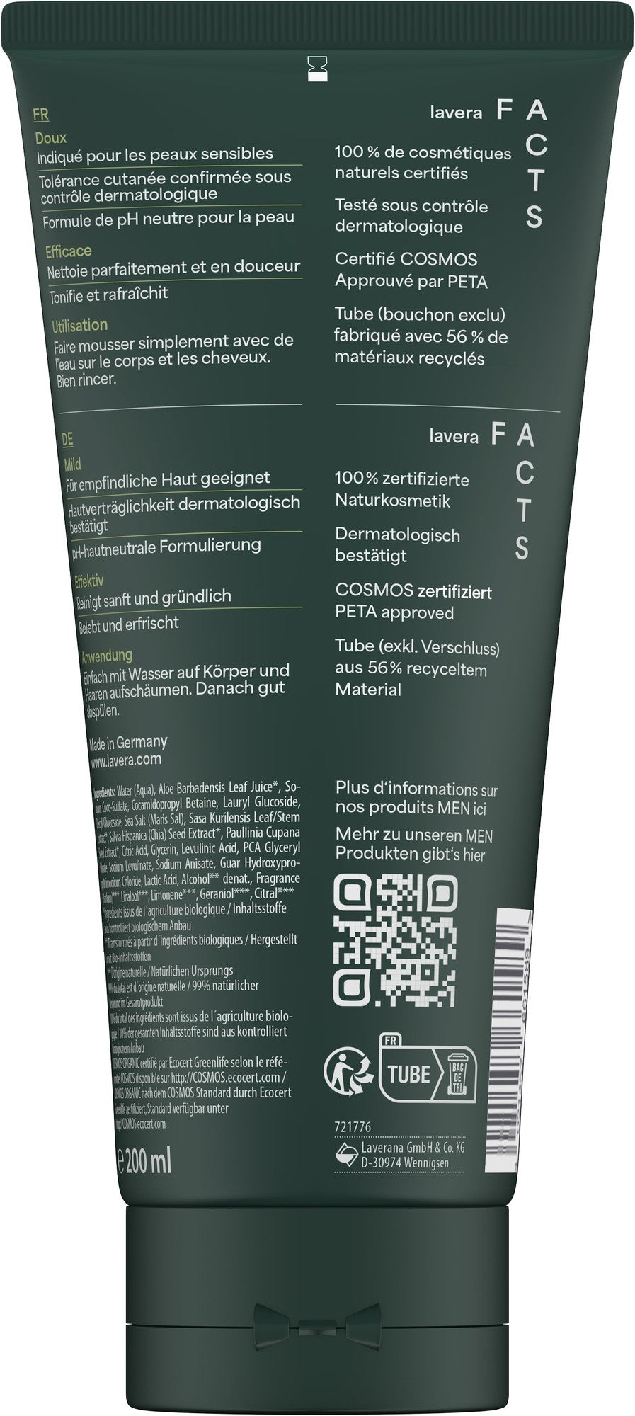 Men Sensitiv Gel Douche 3en1 - 250 ml - Lavera
