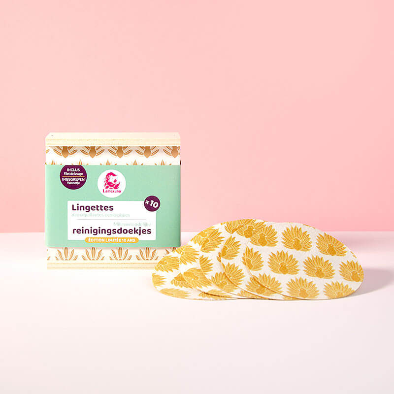 Coffret de Lingettes Démaquillantes Lavables - Dorées - Lot de 10 - Lamazuna