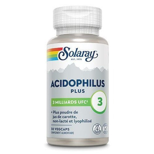 Acidophilus Plus Jus de Carotte (Sans Lait) - 30 Gélules Végétales - Solaray