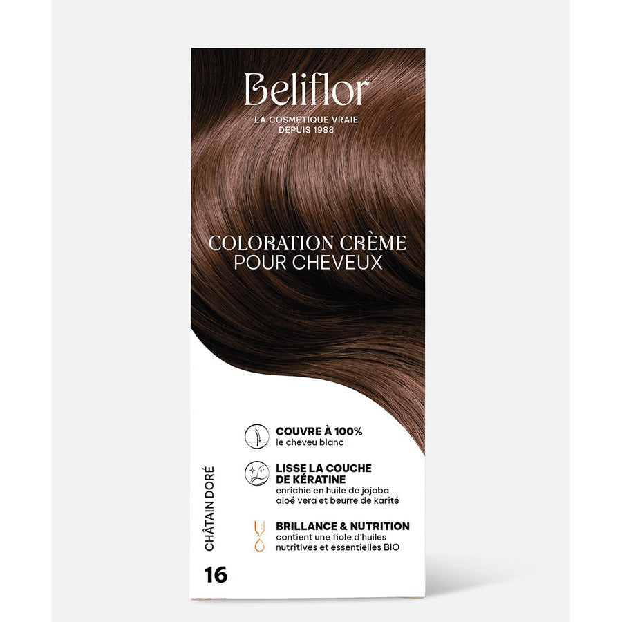 Coloration Crème Sans Ammoniaque - Kit de 135 ml - Beliflor - 16 Châtain Doré