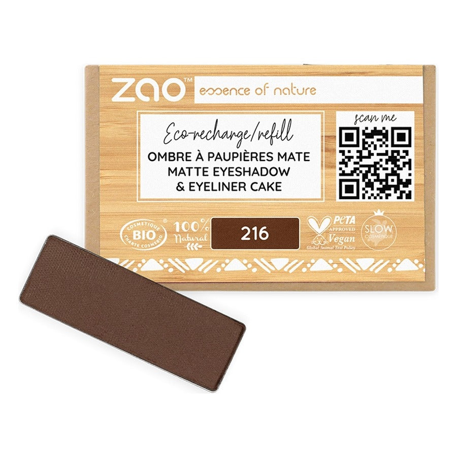 Recharge Ombre à Paupières Rectangle Mat - 1,3 g - Zao - 216 - Brun /Eyeliner Cake
