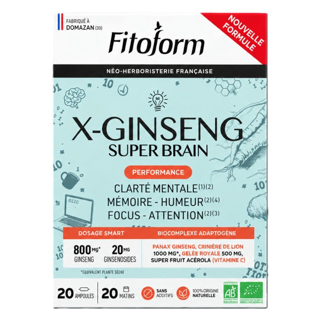 X-Ginseng Super Brain - Performance - 20 Ampoules de 10 ml - Bio - Fitoform