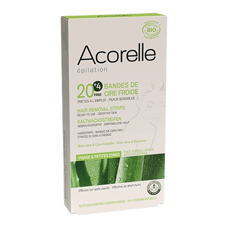 Bandes de Cire Froide Visage - x 20 + 4 Offertes - Bio - Acorelle