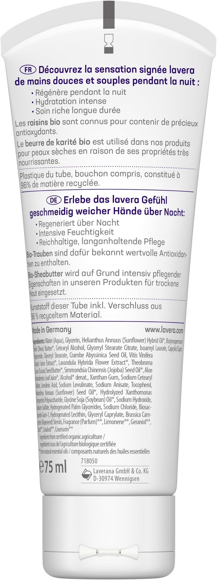Bonne Nuit Crème et Masque Mains 2-en-1 - 75 ml - Lavera