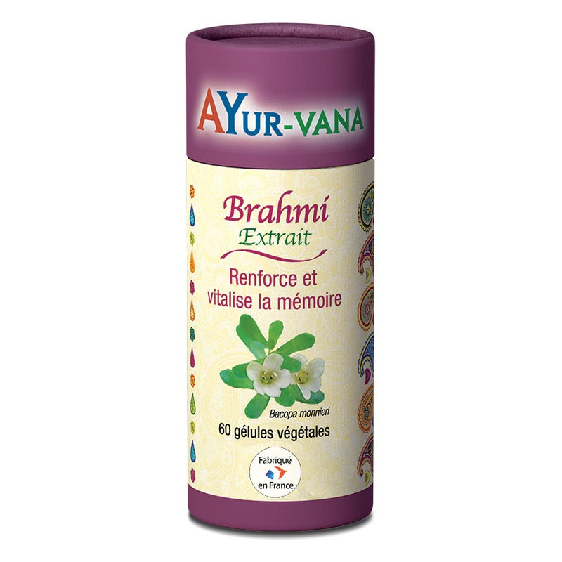 Brahmi Extrait Titré à 20 % de Bacosides - Gélules Végétales - Ayur-Vana - 60 Gélules