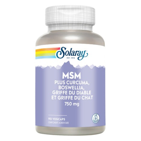 MSM, Curcuma, Boswellia, Harpagophytum et Griffe de Chat - 90 Gélules Végétales - Solaray