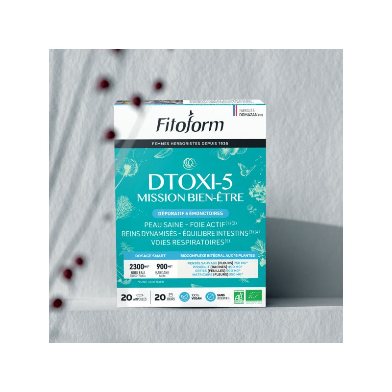 DTOXI-5 Mission Bien-Être - Ampoules de 10 ml - Bio - Fitoform - 20 Ampoules