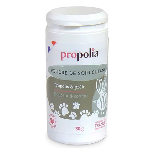 Poudre de Soin Cutané - Propolis & Prêle - Poudrier 30 g - Ecocert Ecosoin Bio des Animaux - Propolia
