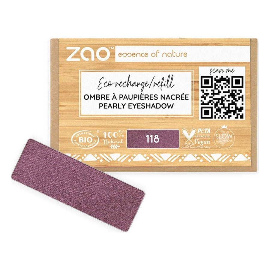 Recharge Ombre à Paupières Rectangle Nacré - 1,3 g - Zao - 118 - Prune