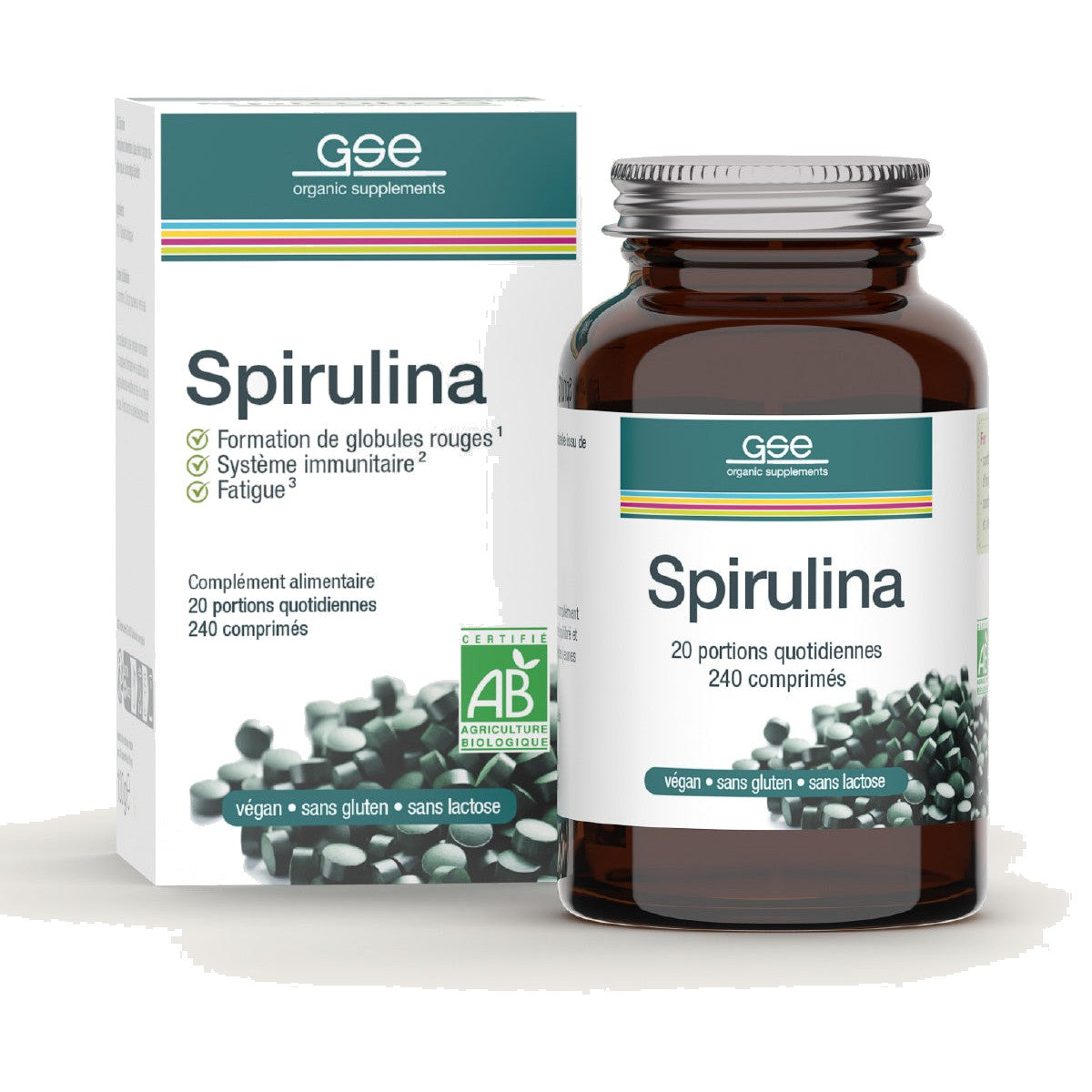 Spirulina - 500 mg Comprimés - 240 Comprimés de 500 mg - Bio - GSE