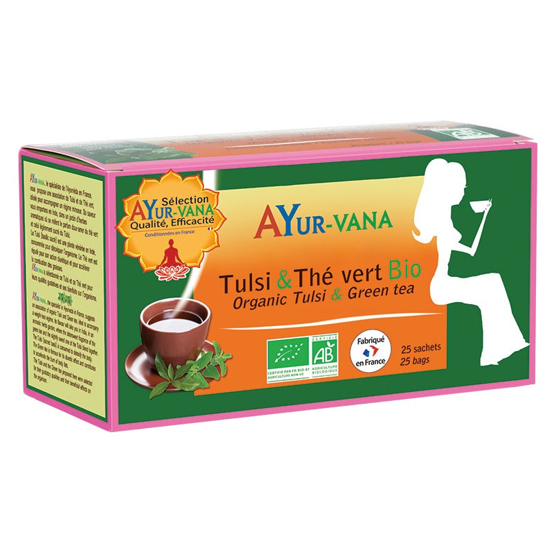 Infusion Tulsi & Thé Vert - Boîte de 25 Infusettes - Bio - Ayur-Vana