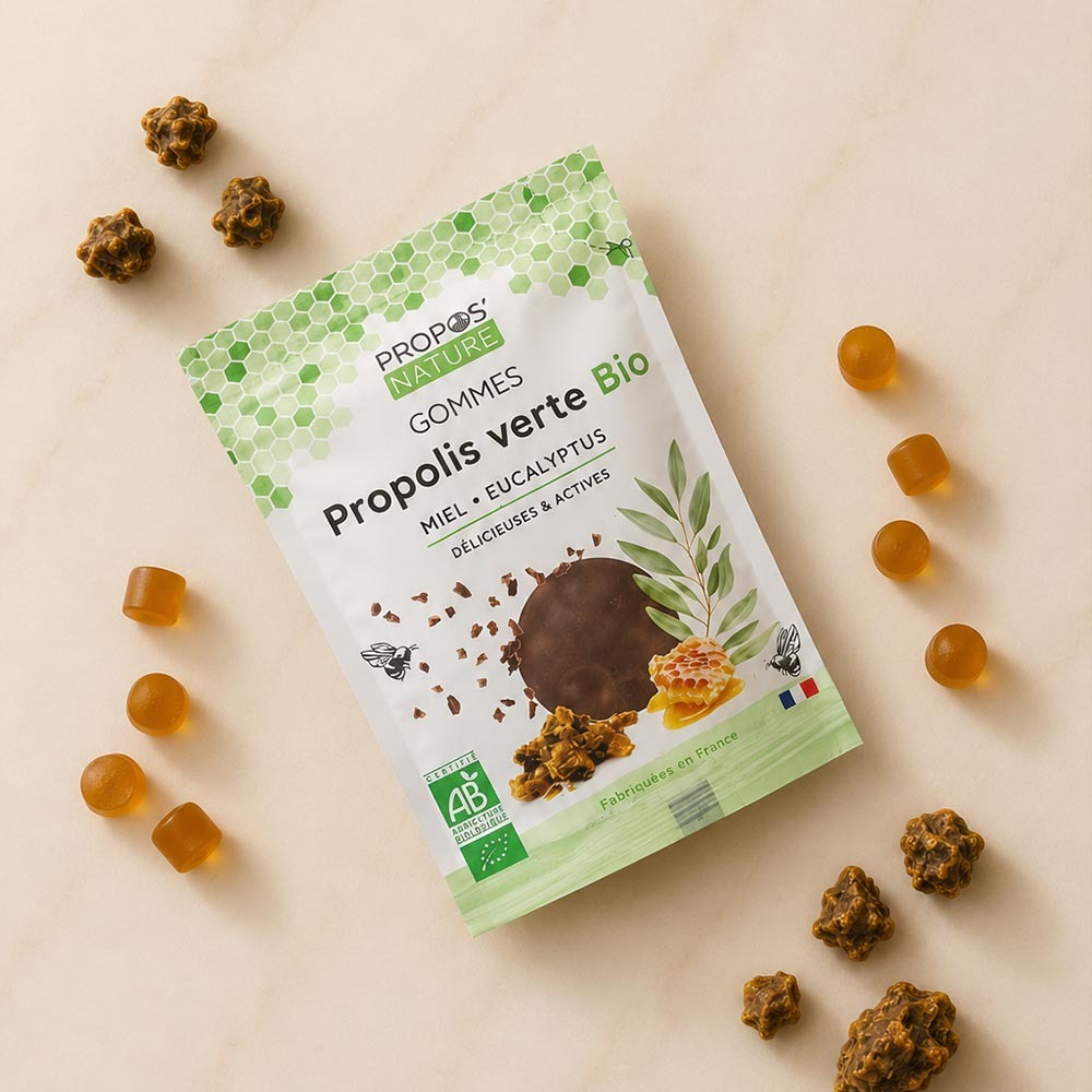 Gommes Propolis Verte, Miel et Eucalyptus - 45 g - Bio - Propos'Nature