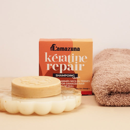 Shampooing Solide Réparateur Cheveux Abîmés - Kératine Repair - 70 ml - Lamazuna